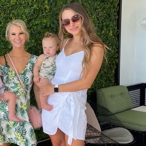 Abercrombie and fitch smocked white linen wrap dress